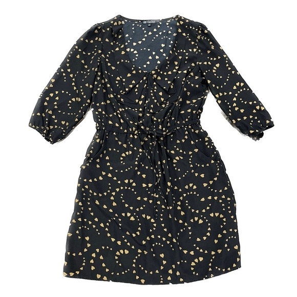 BeBop Black Tan Hearts Mini Dress Sz L Whimsigoth Cute Retro Twee Addams - Picture 3 of 11